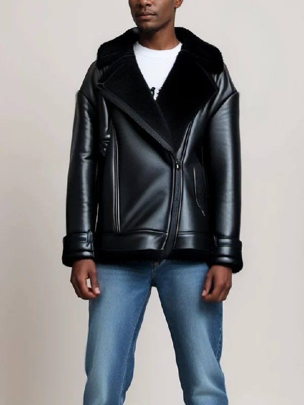 women's tailored coats -Oversized Recycled Vegan Shearling Aviator Jacket