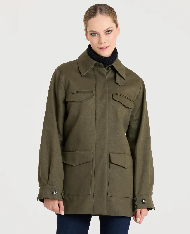 trendy belted jackets for women -Sarah Utility Cotton Twill Jacket