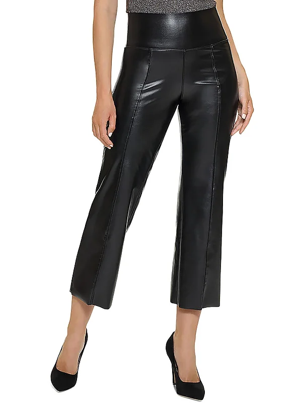 women's bootcut jeans -Womens Faux Leather High Rise Flared Pants