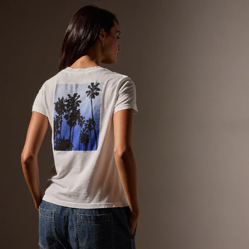 ladies' checkered tops -Ombrè Palms Graphic Tee - White/Blue