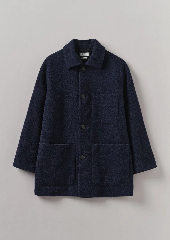 trendy short coats for women -Relaxed Wool Coat | Navy