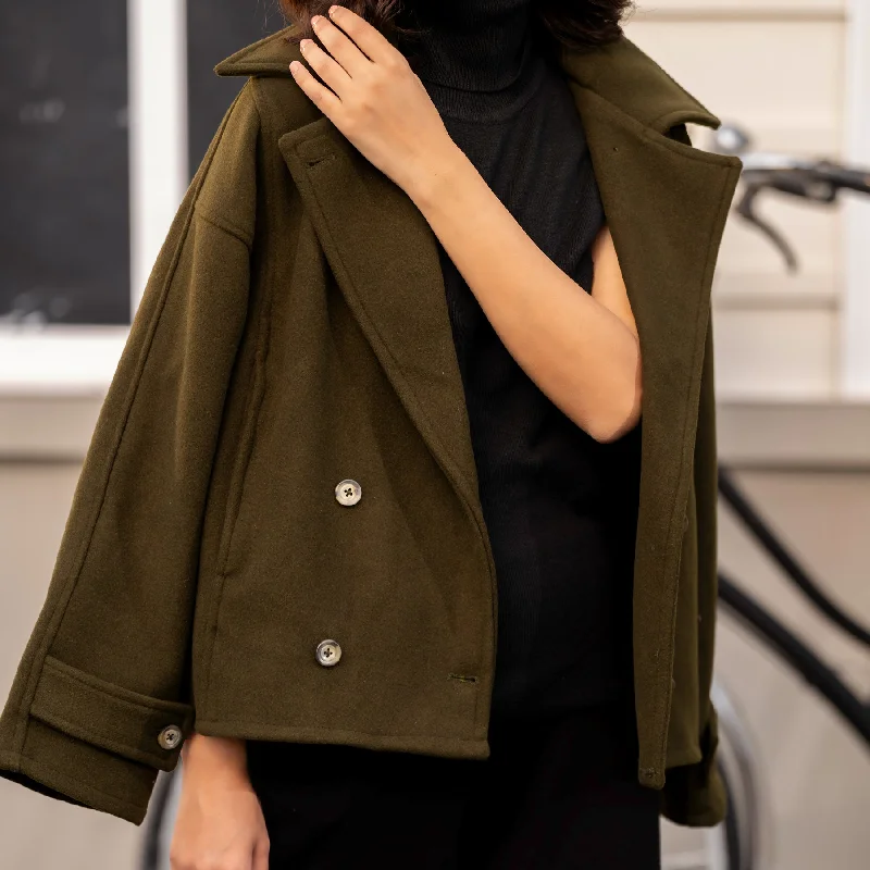 women's sleeveless coats -Green Wool Jacket PW4271