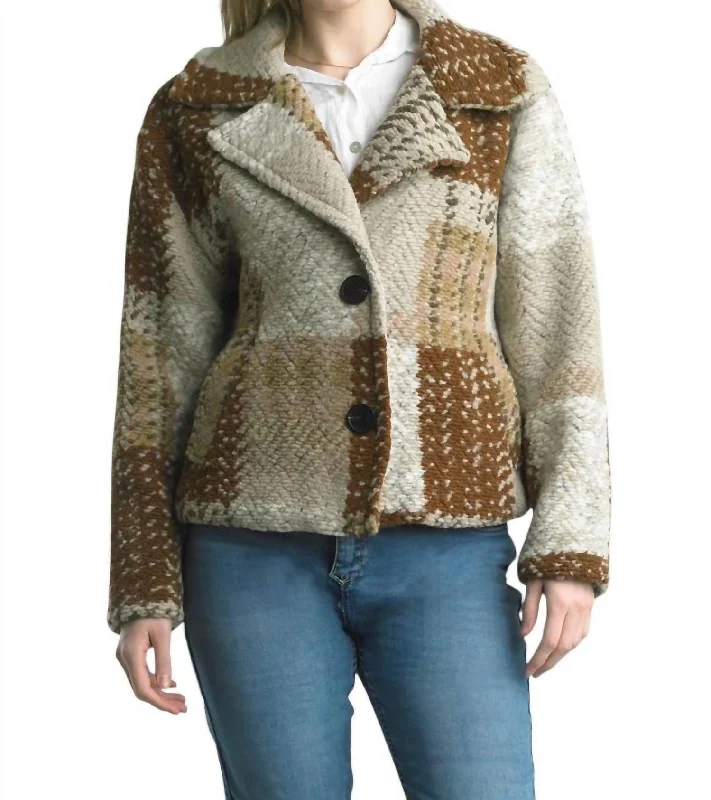 ladies' cropped trench coats -Cropped Boucle Jacket In Camel