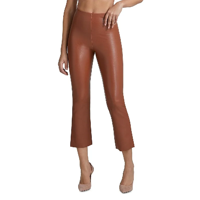 ladies' summer shorts -Womens Faux Leather Cropped Flared Pants