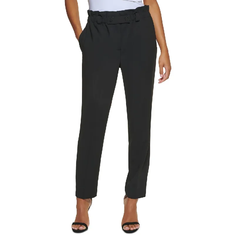 women's lightweight linen pants -DKNY Womens High Rise Stretch Ankle Pants