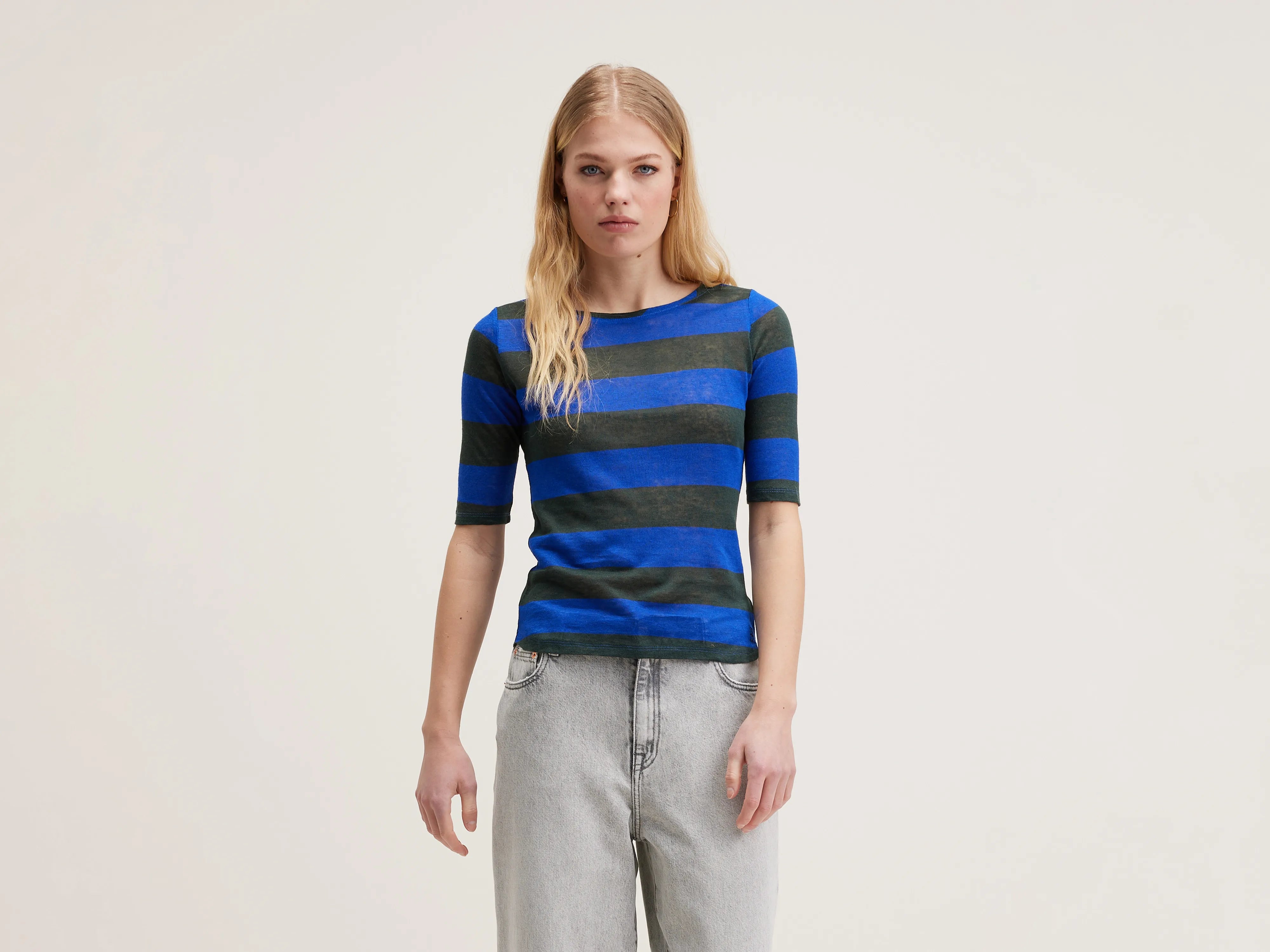 women's sequin tops -Seas slim t-shirt (242 / W / STRIPE A)