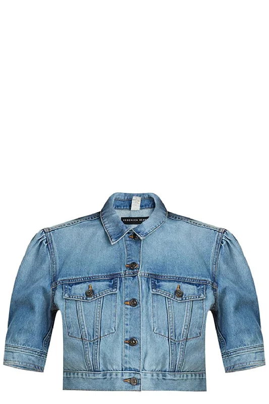 women's varsity jackets -Raina Short Sleeve Denim Jacket