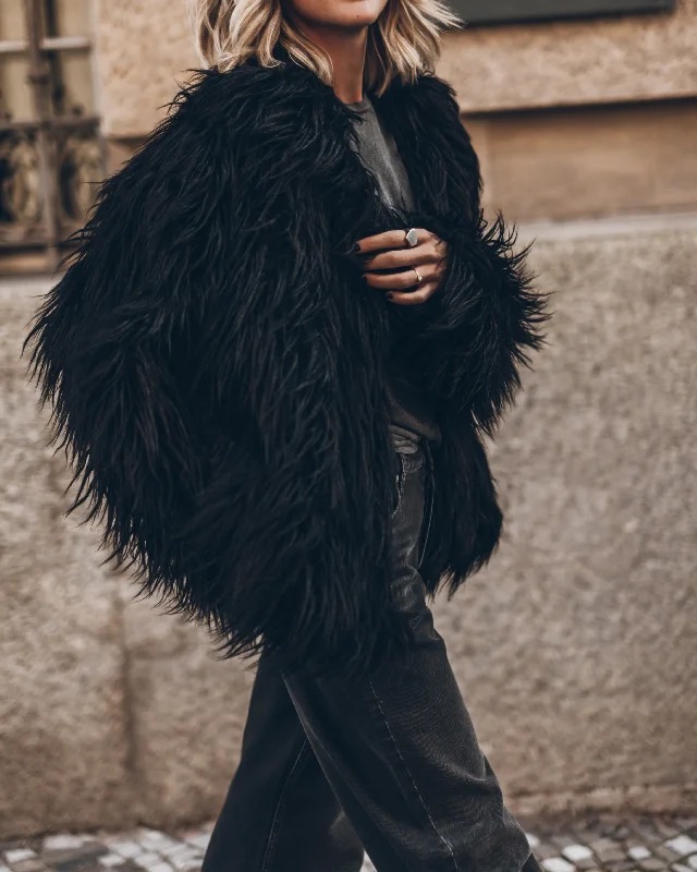 women's belted trench coats -The Black Fluffy Jacket