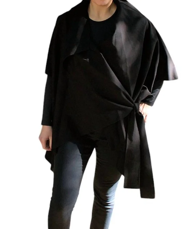 women's classic pea coats -Asymmetric Coat In Black