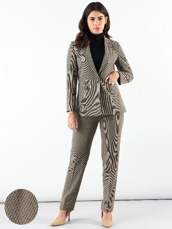 women's casual pants -Notched Lapel Refined Check Blazer Paired With Trouser In 4-Way Stretch Fabric