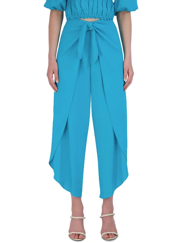 women's pleated skirts -Womens High Rise Tie Waist Wide Leg Pants