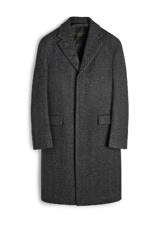 casual fleece coats for women -LIMITED EDITION: MERCER CHARCOAL HERRINGBONE TOPCOAT