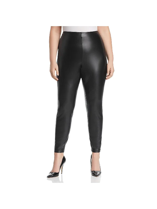 ladies' ankle-length trousers -Plus Womens Pleather Pull On Leggings