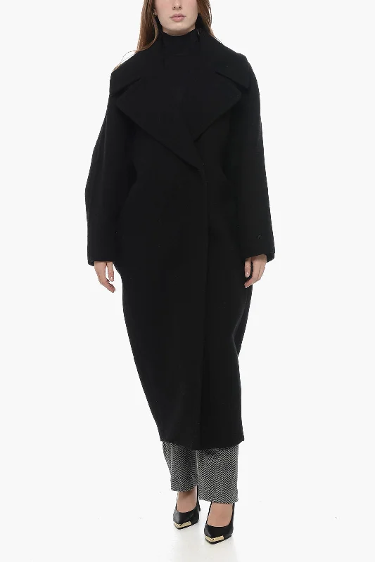 ladies' cropped jackets -Alaia Virgin Wool Cocoon Coat with Maxi Collar