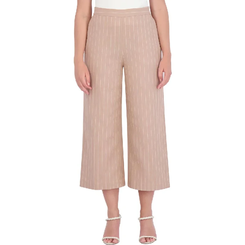 women's bootcut jeans -Womens Linen Blend Pinstripe Wide Leg Pants