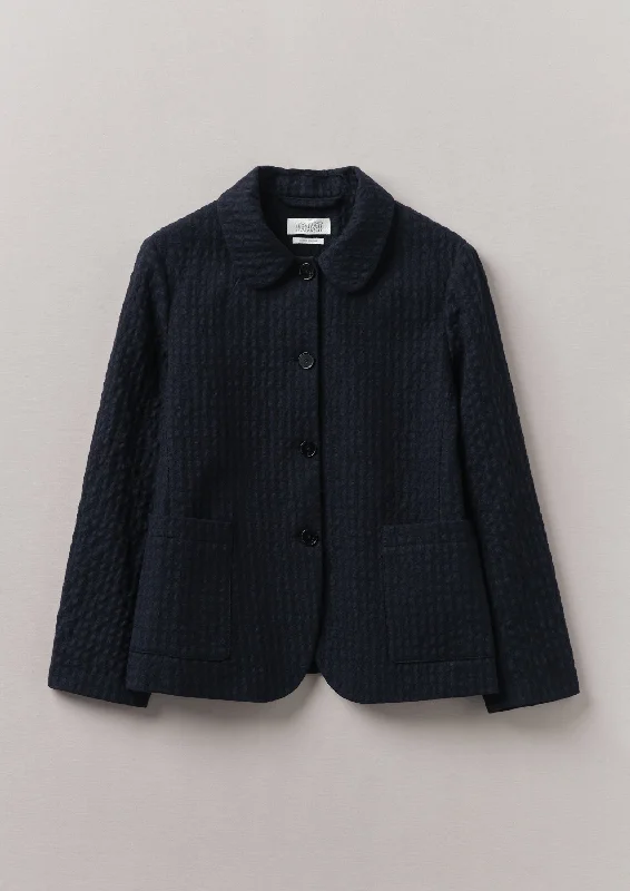 women's raincoats -Cotton Wool Herringbone Jacket | Navy