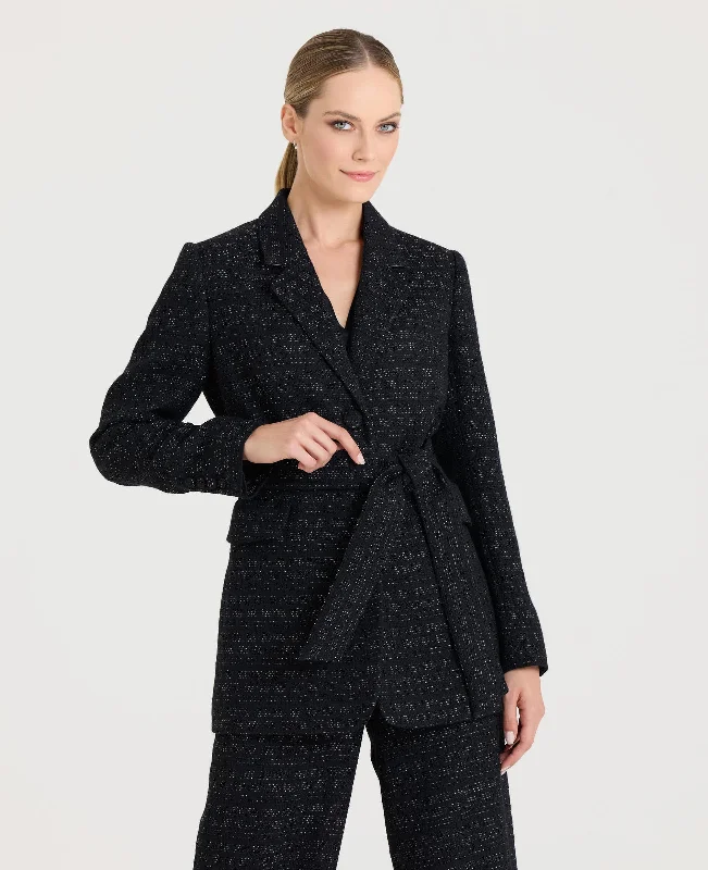 women's hooded down jackets -Diana Sparkle Tie Belted Jacket