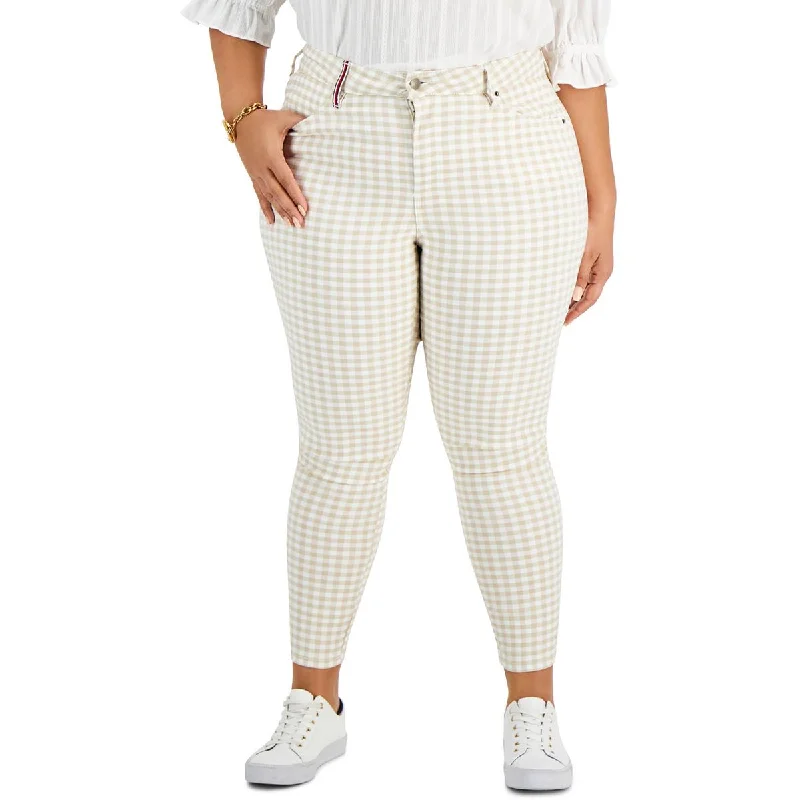 women's athletic shorts -Tommy Hilfiger Womens Plus Gingham Checkered Ankle High-Waist Pants