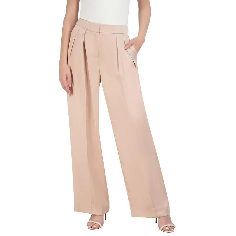 women's flare pants -Womens Pleated Double Weave Wide Leg Pants