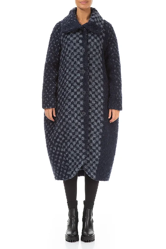 women's knitted coats -Balloon Blue Alpaca Wool Coat