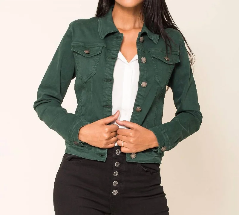 women's color-block jackets -Jean Jacket In Fir Green