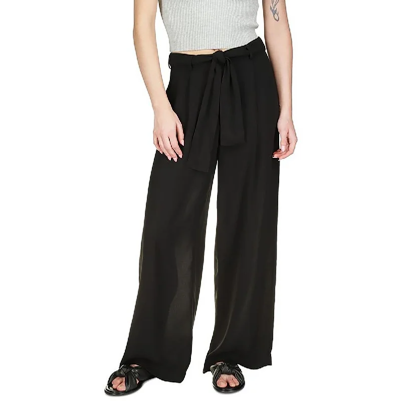 trendy drawstring pants for women -Petites Womens Sheer Crepe Wide Leg Pants