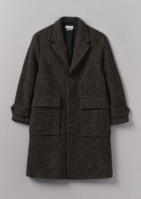 women's luxury fur coats -Check Wool Overcoat | Brown Marl