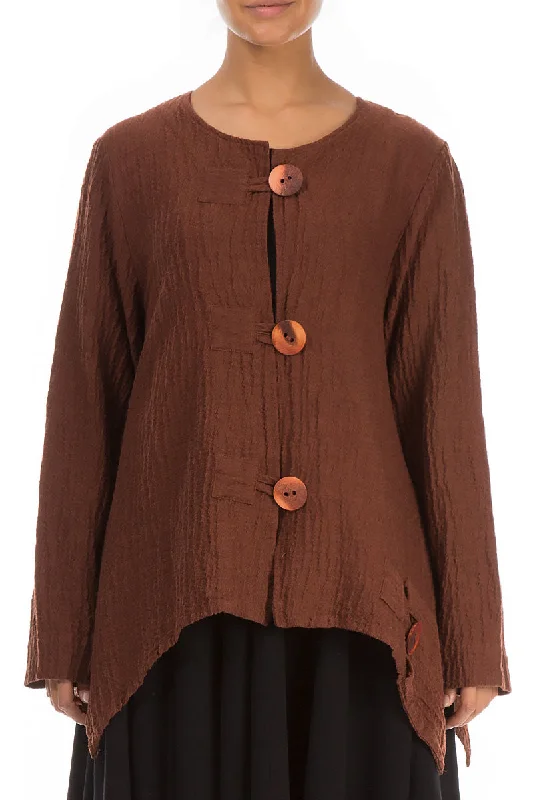 women's lightweight jackets -Buttoned Brown Wool Jacket