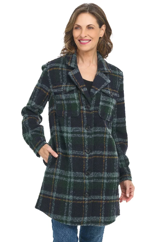 ladies' puff sleeve jackets -Bouclé Plaid Jacket