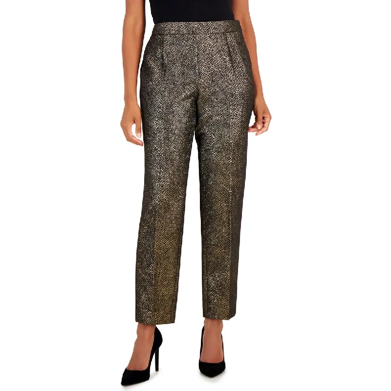 women's knitted skirts -Womens Metallic High Rise Straight Leg Pants