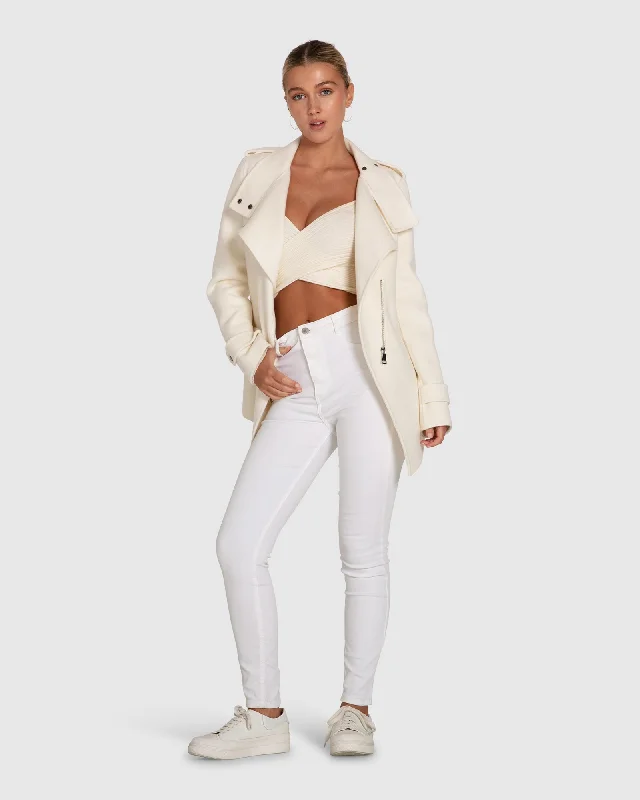 trendy oversized blazers for women -Bad Girl Wool Blend Moto Coat