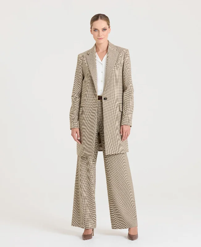 women's draped front jackets -Holbein Single Breasted Houndstooth Check Coat