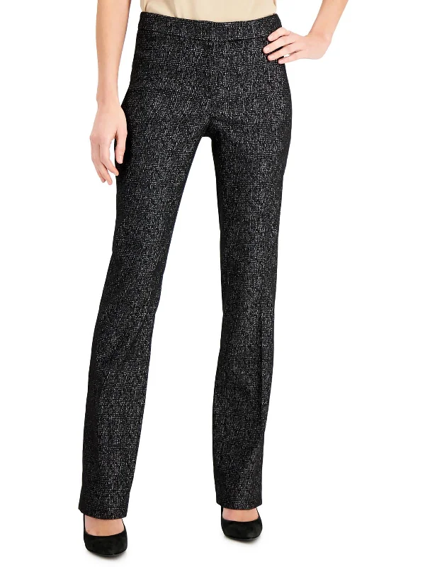 women's checkered pants -Womens Metallic Mid-Rise Flared Pants