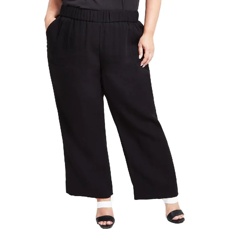 women's pleated skirts -Calvin Klein Womens Plus Solid Knit Trouser Pants