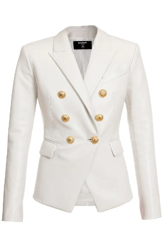 ladies' tailored blazers -6 Lion Buttons Leather Jacket