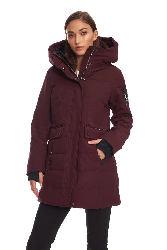 women's double-breasted coats -KOOTNEY | WOMEN'S VEGAN DOWN (RECYCLED) MID-LENGTH PARKA