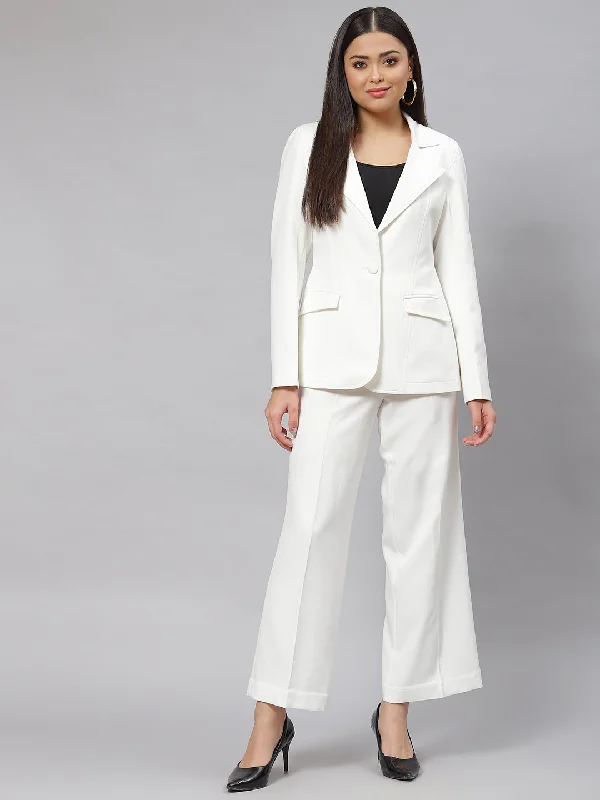 ladies' slit skirts -Stretch Pant Suit - White