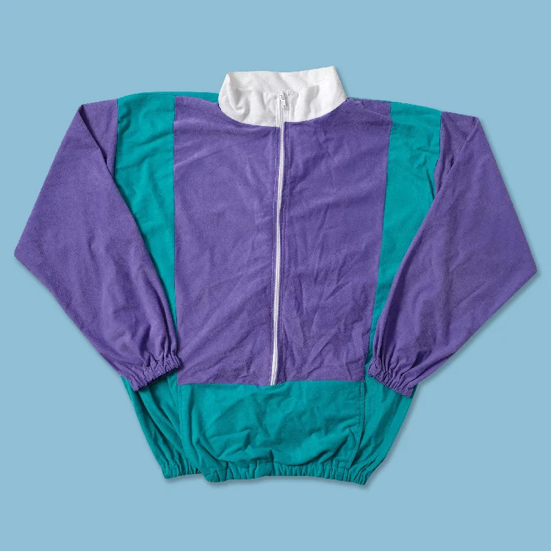 women's draped front jackets -Vintage Velour Track Jacket Small