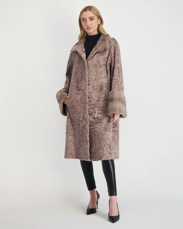 women's belted trench coats -Lamb Short Coat with Mink Trim