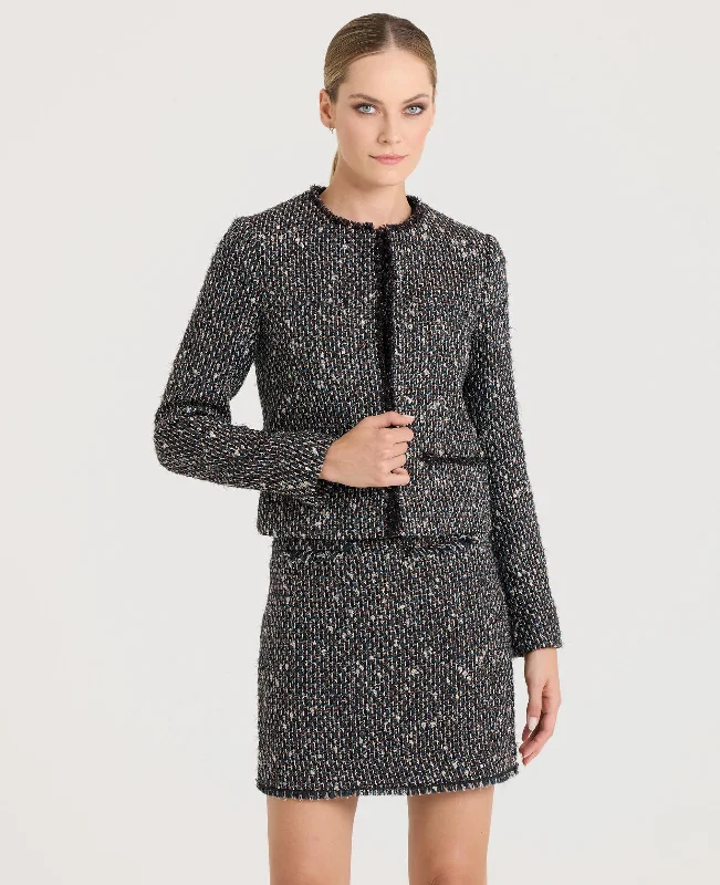 women's high-neck coats -Isabella Cropped Wool Blend Boucle Jacket