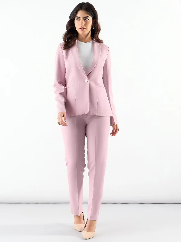 women's satin skirts -Pink Notched Lapel Single Breasted Blazer With Trouser In Stretchable Fabric