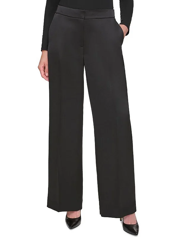 women's cropped leggings -Petites Womens Satin Palazzo Wide Leg Pants