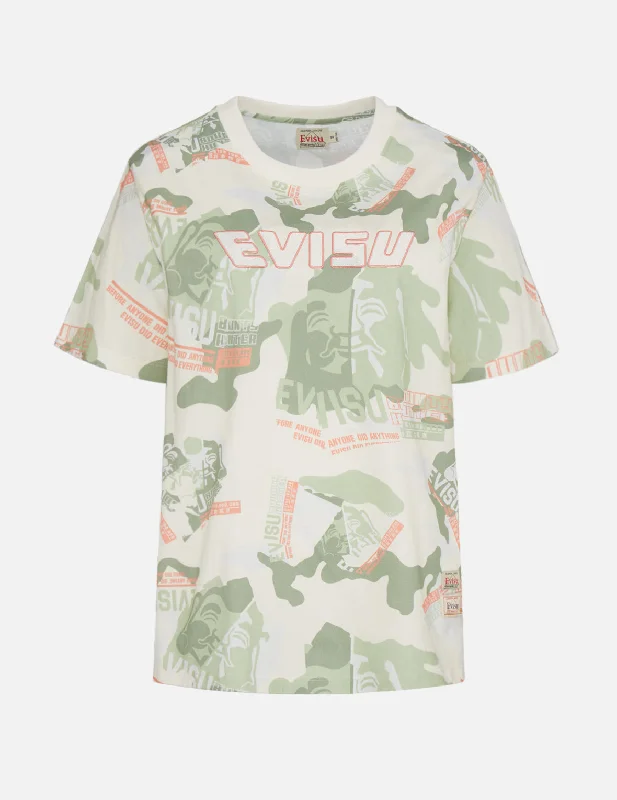 women's relaxed fit tops -Allover Godhead Camouflage Print Boyfriend T-Shirt