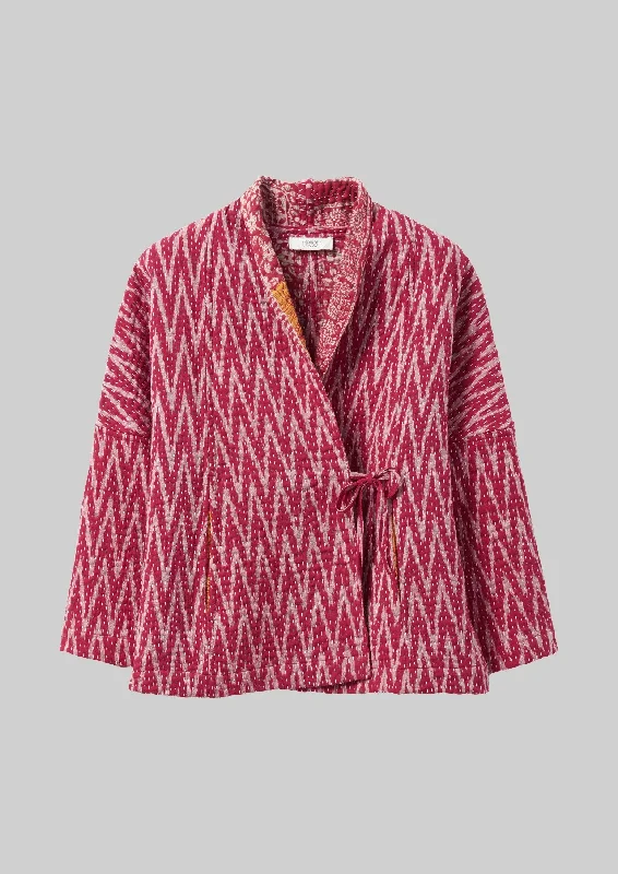 women's satin blazers -Repurposed Ikat Kantha Jacket | Reds