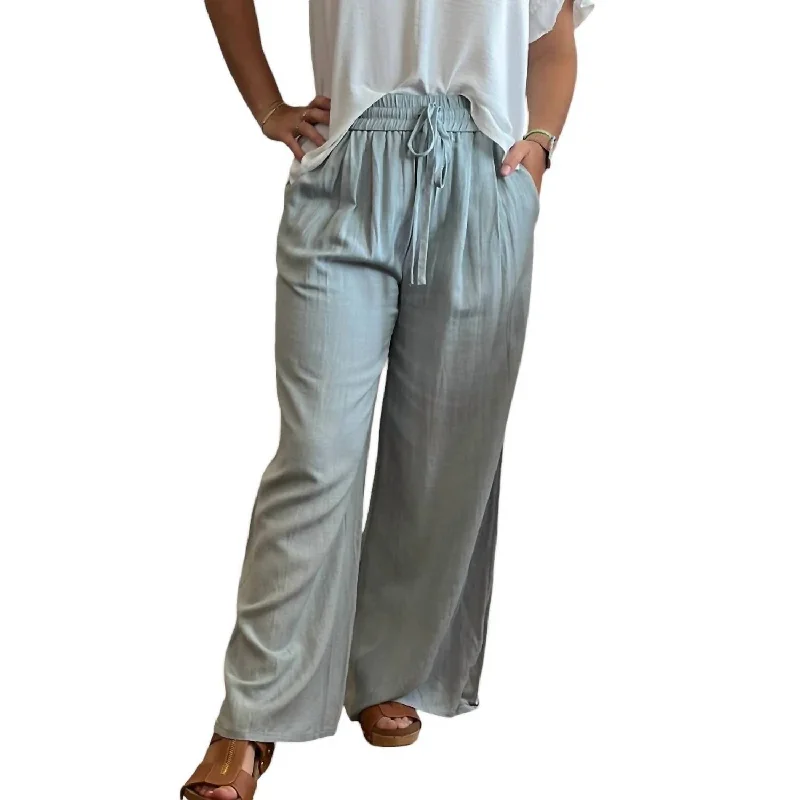 women's bootcut jeans -Lightweight Wide Leg Pants In Dusty Blue