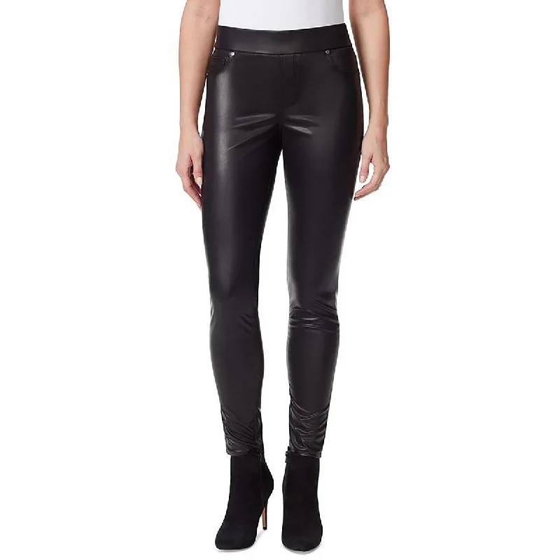 women's sequin pants -Avery Womens Faux Leather Slim Skinny Pants