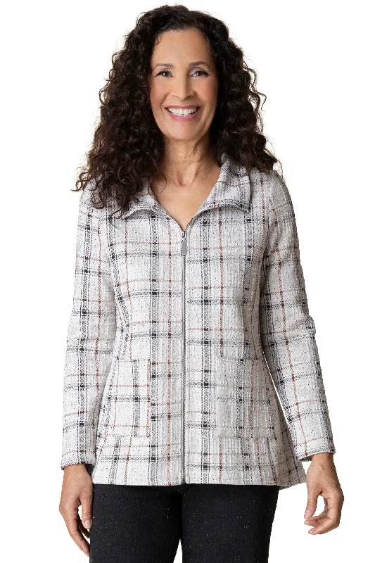 women's asymmetrical jackets -Windowpane Plaid Swing Jacket