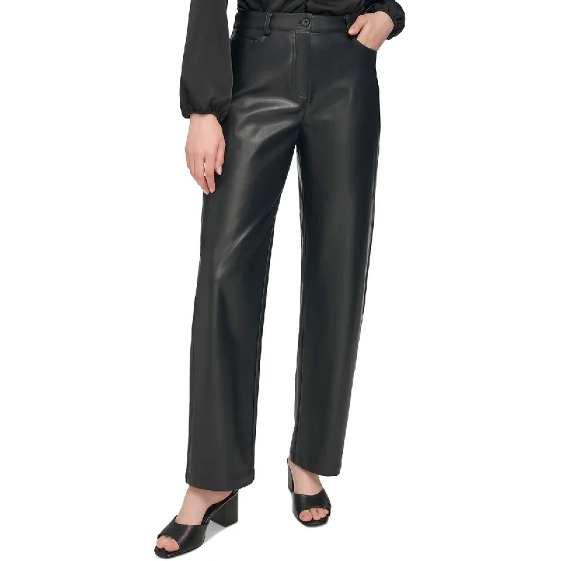 casual summer skirts for women -Calvin Klein Womens Faux Leather Trouser Pants