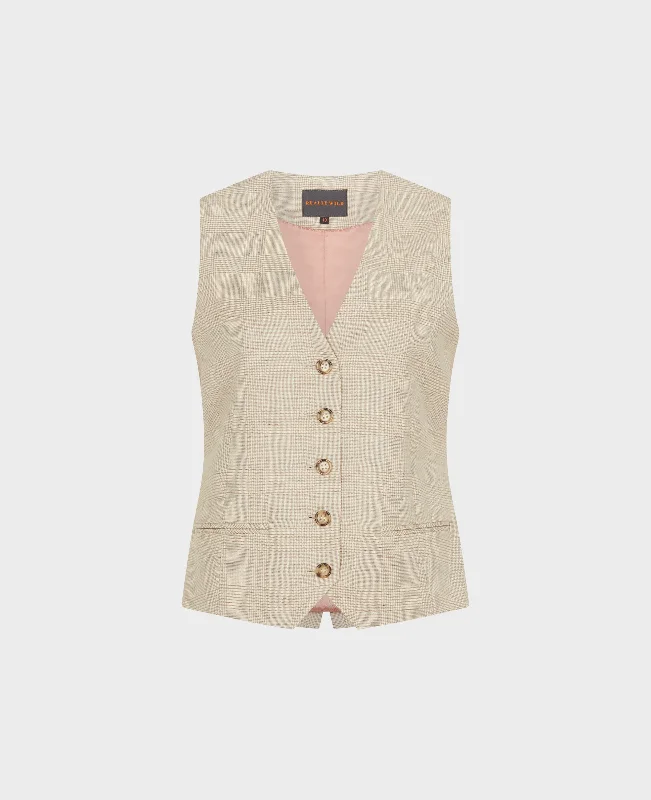 ladies' structured trench coats -Linen Blend Check Waistcoat