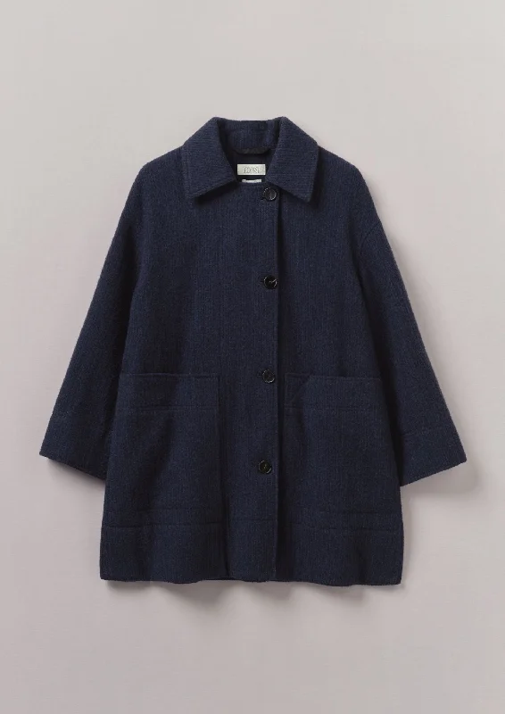 women's classic wool coats -Indigo Cotton Wool Pea Coat | Indigo